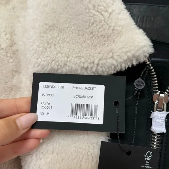 PAIGE Rhone Genuine Shearling & Suede Jacket Ecru Black - Picture 4 of 6